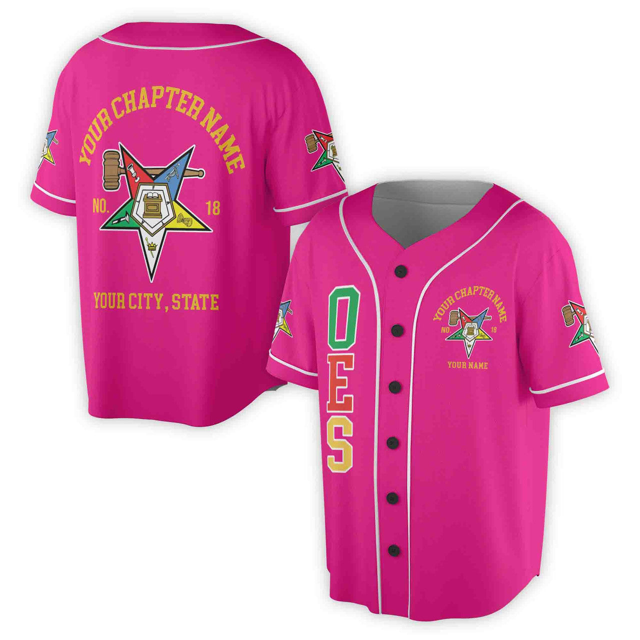 Custom Name Order of the Eastern Star Past Matron OES Gavel Unisex Baseball Jersey S-5XL - FUKAMASONIC