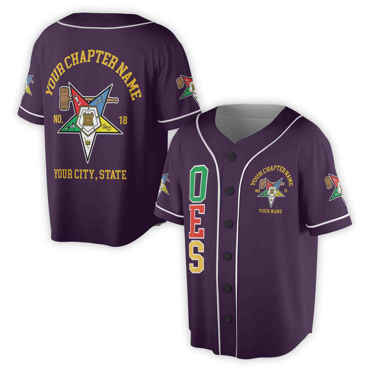 Custom Name Order of the Eastern Star Past Matron OES Gavel Unisex Baseball Jersey S-5XL - FUKAMASONIC