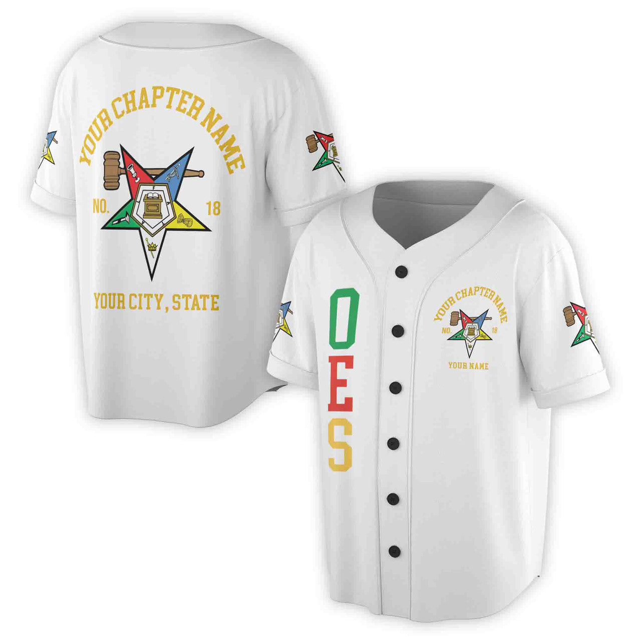 Custom Name Order of the Eastern Star Past Matron OES Gavel Unisex Baseball Jersey S-5XL - FUKAMASONIC