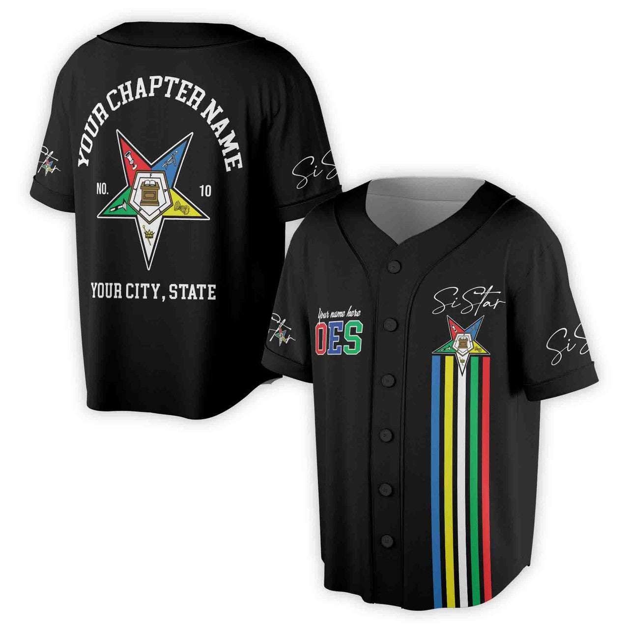 Custom Name Chapter Name Order of the Eastern Star Sistar OES AF&AM Unisex Baseball Jersey S-5XL