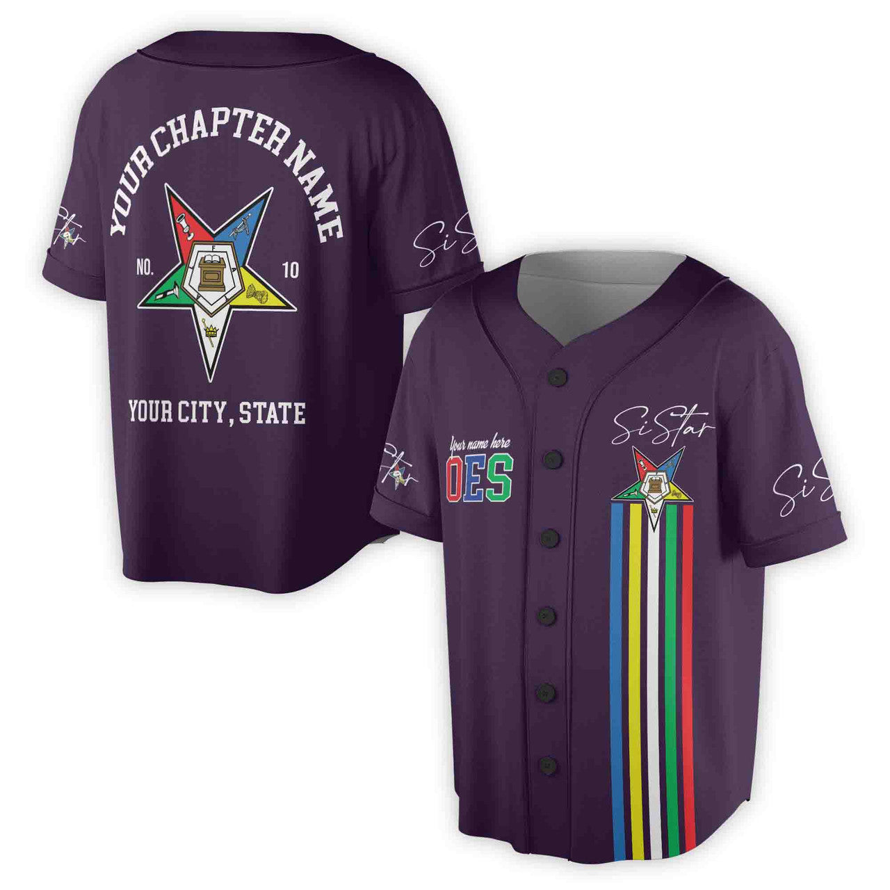 Custom Name Chapter Name Order of the Eastern Star Sistar OES AF&AM Unisex Baseball Jersey S-5XL - FUKAMASONIC