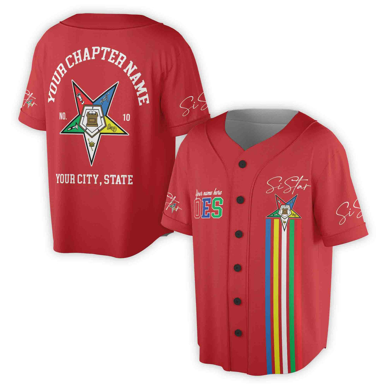 Custom Name Chapter Name Order of the Eastern Star Sistar OES AF&AM Unisex Baseball Jersey S-5XL - FUKAMASONIC
