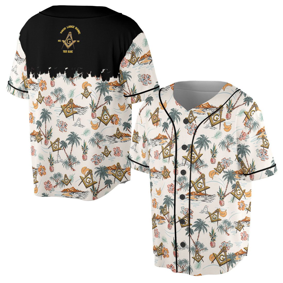 Personalized Masonic Master Mason Tropical Pattern Baseball Jersey S-5XL