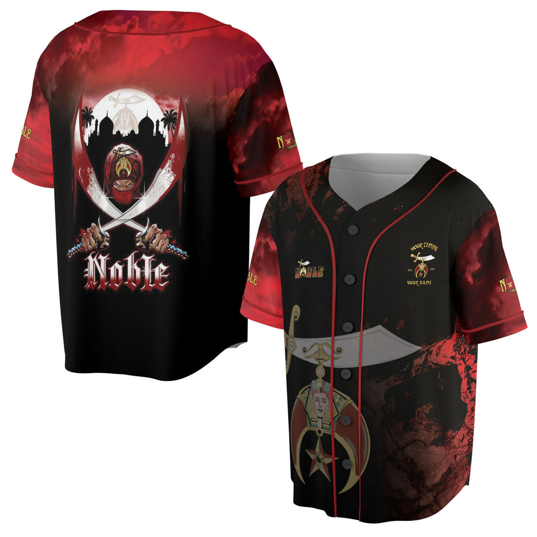 Customized Grunge Noble Shriners Dark Moon Baseball Jersey S-5XL