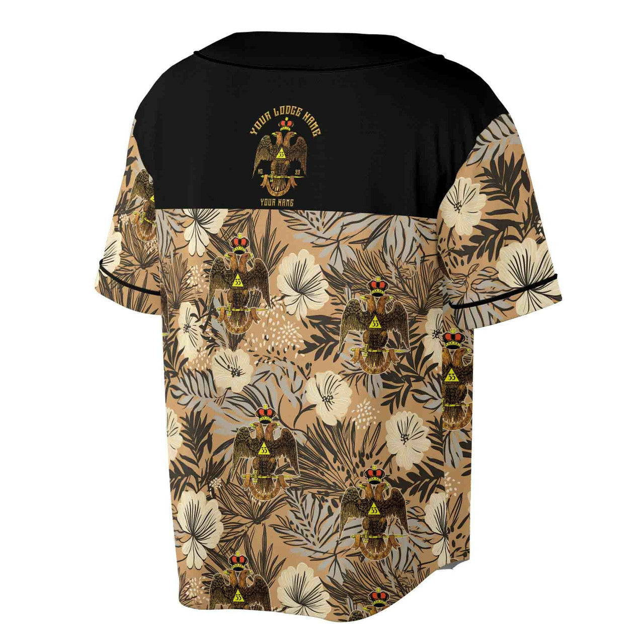 Customized Scottish Rite 33 Brown Tropical Floral Baseball Jersey S-5XL - FUKAMASONIC