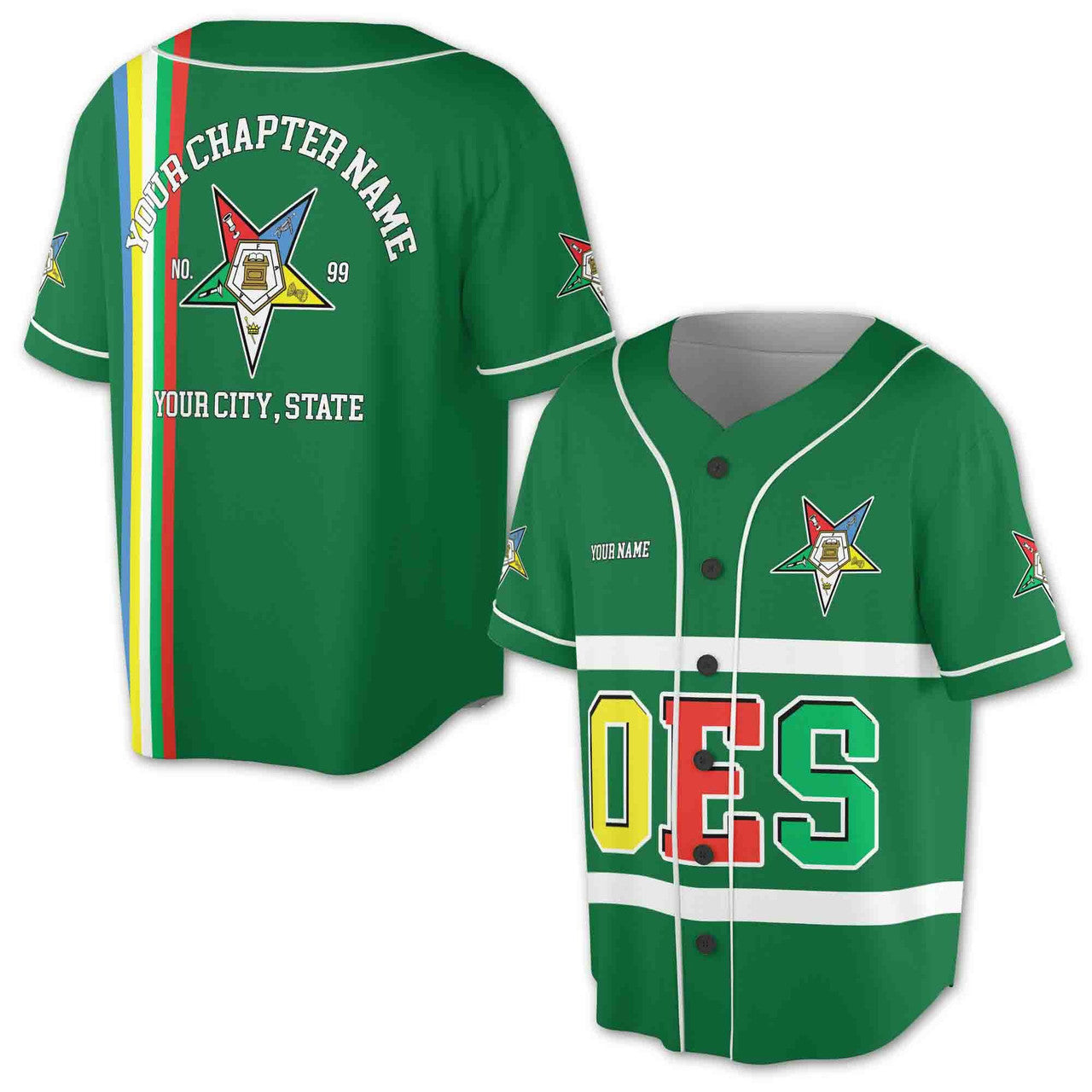 Personalized Multi-color Order of the Eastern Star OES AF&AM Baseball Jersey S-5XL - FUKAMASONIC