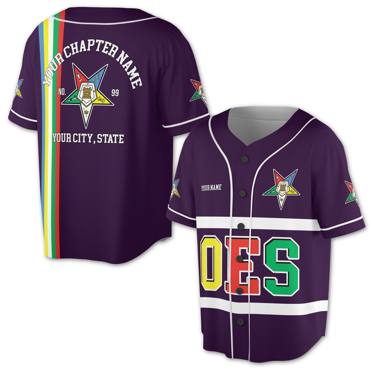 Personalized Multi-color Order of the Eastern Star OES AF&AM Baseball Jersey S-5XL - FUKAMASONIC