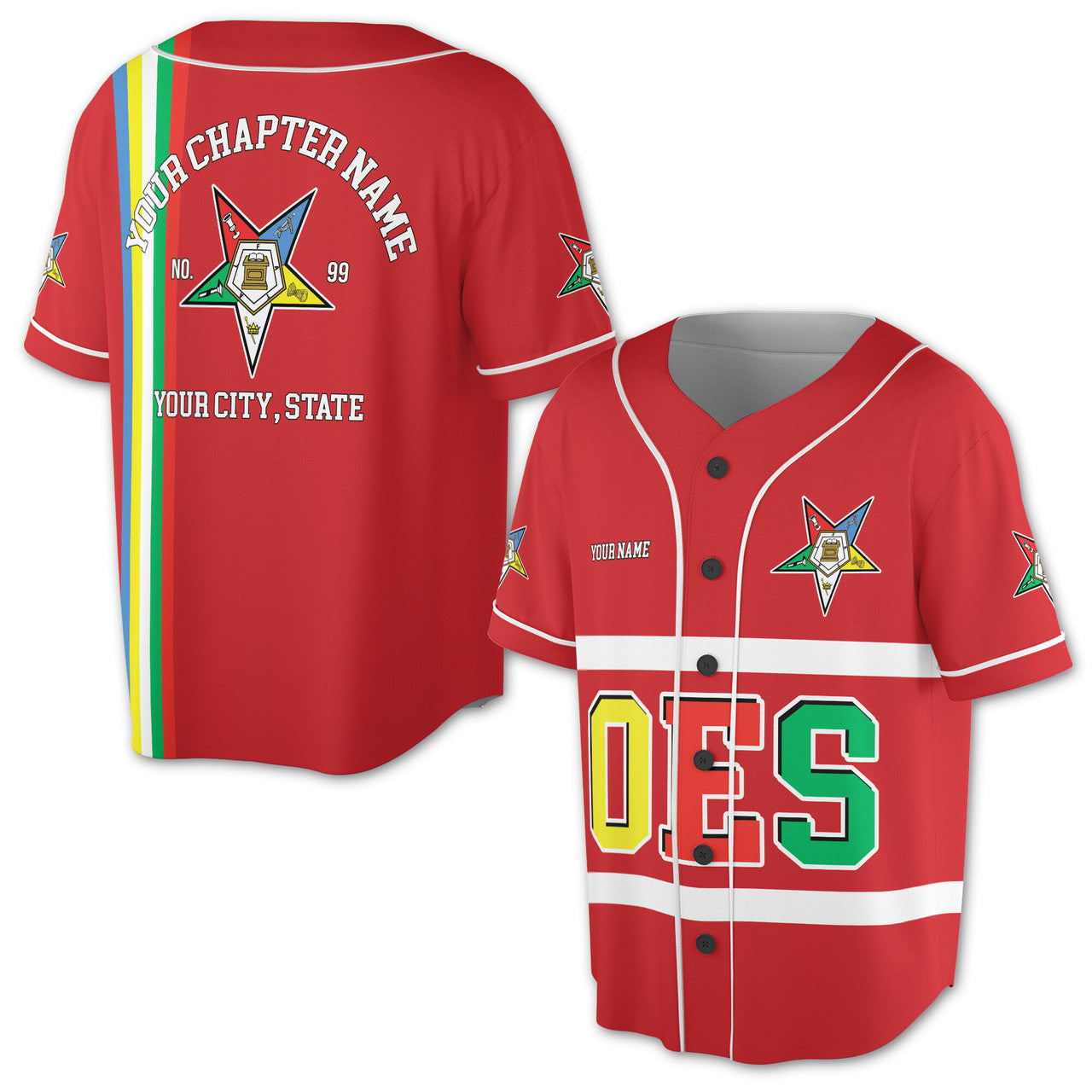 Personalized Multi-color Order of the Eastern Star OES AF&AM Baseball Jersey S-5XL - FUKAMASONIC