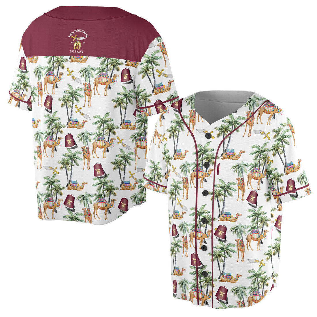 Personalized Noble Shriner Palm Tree With Camel Arabic Baseball Jersey S-5XL