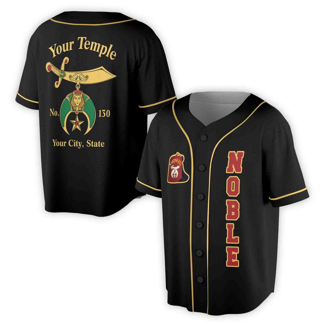 Custom Your Temple Name Noble Shriners 3D Baseball Jersey Size S-5XL