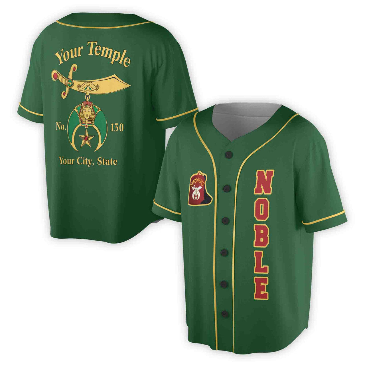 Custom Your Temple Name Noble Shriners 3D Baseball Jersey Size S-5XL - FUKAMASONIC