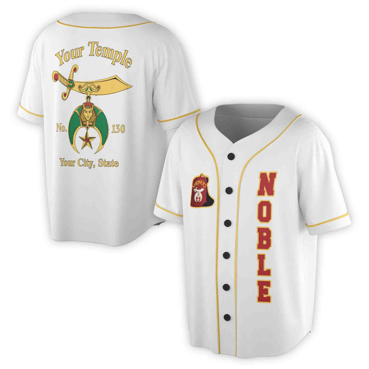 Custom Your Temple Name Noble Shriners 3D Baseball Jersey Size S-5XL - FUKAMASONIC