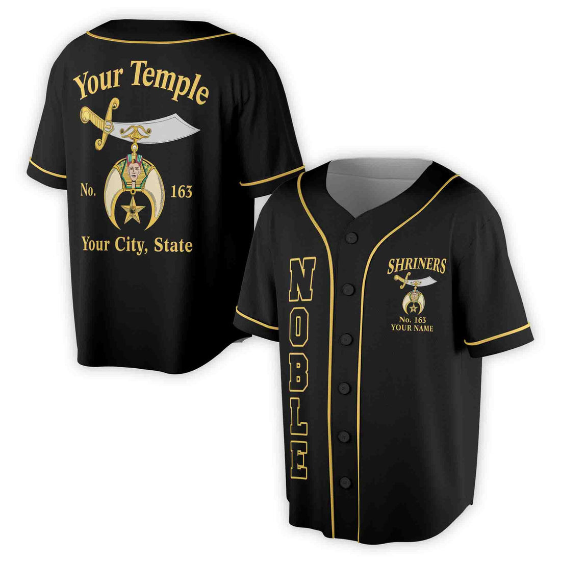 Custom Name Number Temple Shriners Noble Freemason Baseball Jersey S-5XL