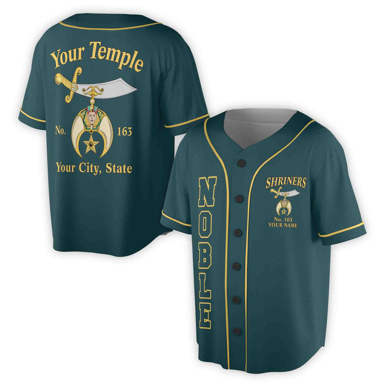 Custom Name Number Temple Shriners Noble Freemason Baseball Jersey S-5XL - FUKAMASONIC