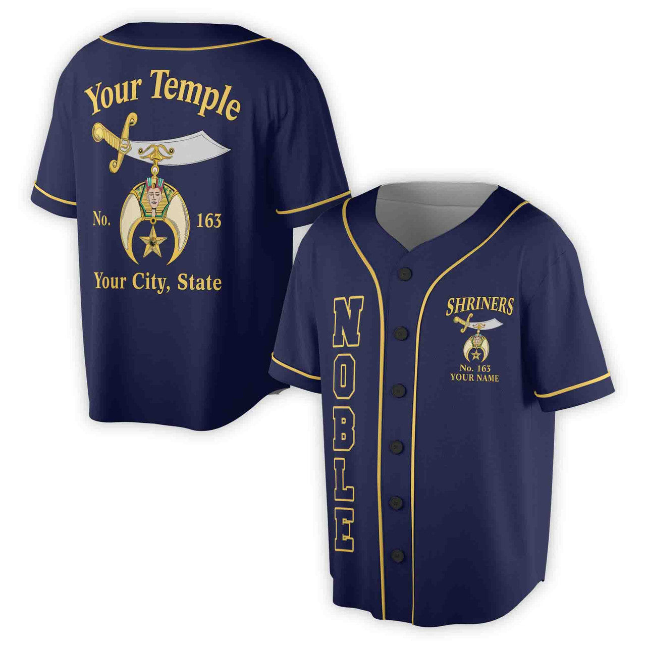Custom Name Number Temple Shriners Noble Freemason Baseball Jersey S-5XL - FUKAMASONIC