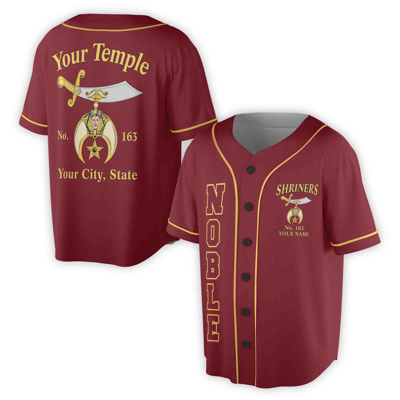 Custom Name Number Temple Shriners Noble Freemason Baseball Jersey S-5XL - FUKAMASONIC