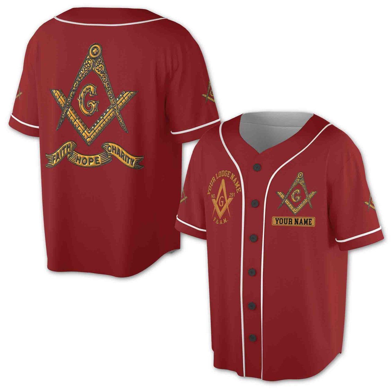 Customize Freemason Lodge Name, Number, Name Custom Baseball Jersey S-5XL - FUKAMASONIC