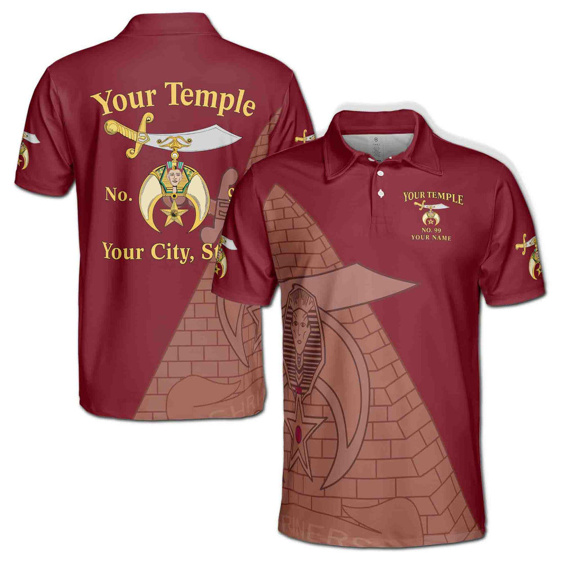Custom Name Temple Shriners Noble Ancient Egypt Pyramid Men's Polo Shirt S-5XL - FUKAMASONIC