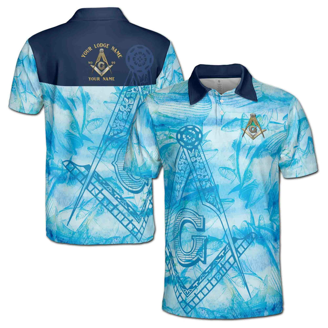 Customize Name Lodge Name Masonic Freemasonry Blue Fish Men's Polo Shirt S-5XL - FUKAMASONIC