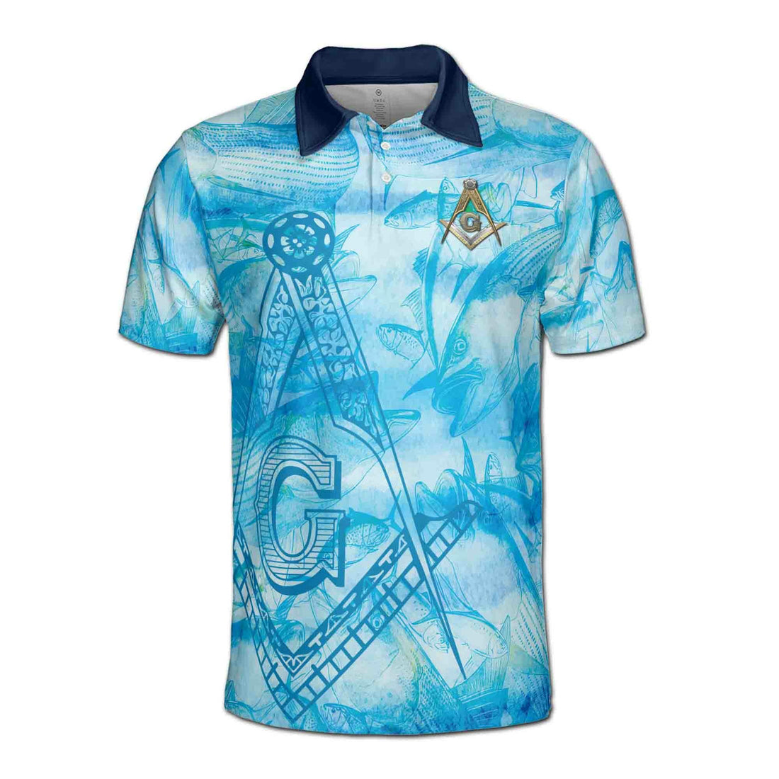 Customize Name Lodge Name Masonic Freemasonry Blue Fish Men's Polo Shirt S-5XL - FUKAMASONIC