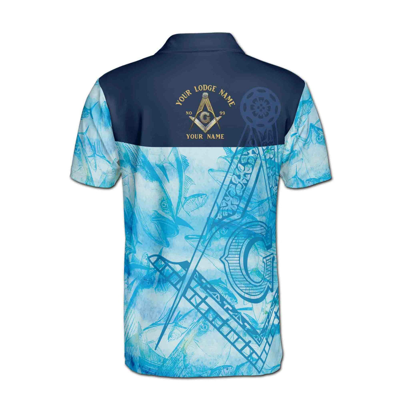 Customize Name Lodge Name Masonic Freemasonry Blue Fish Men's Polo Shirt S-5XL - FUKAMASONIC