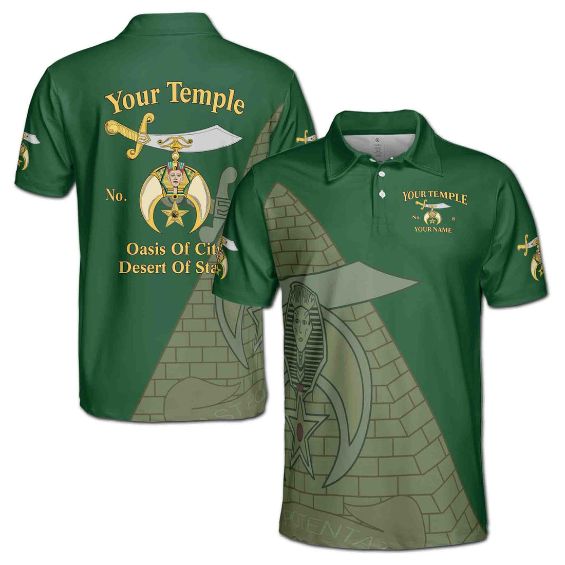 Custom Temple Shriners Noble Ancient Egypt Past Potentate Men's Polo Shirt S-5XL - FUKAMASONIC