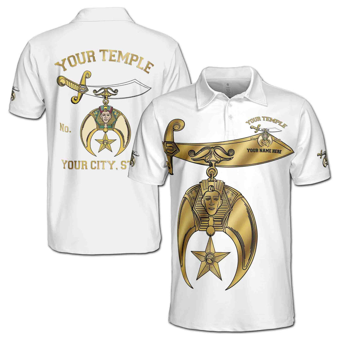 Custom Name Temple Name Noble Ancient Shriners Emblem Men's Polo Shirt S-5XL - FUKAMASONIC