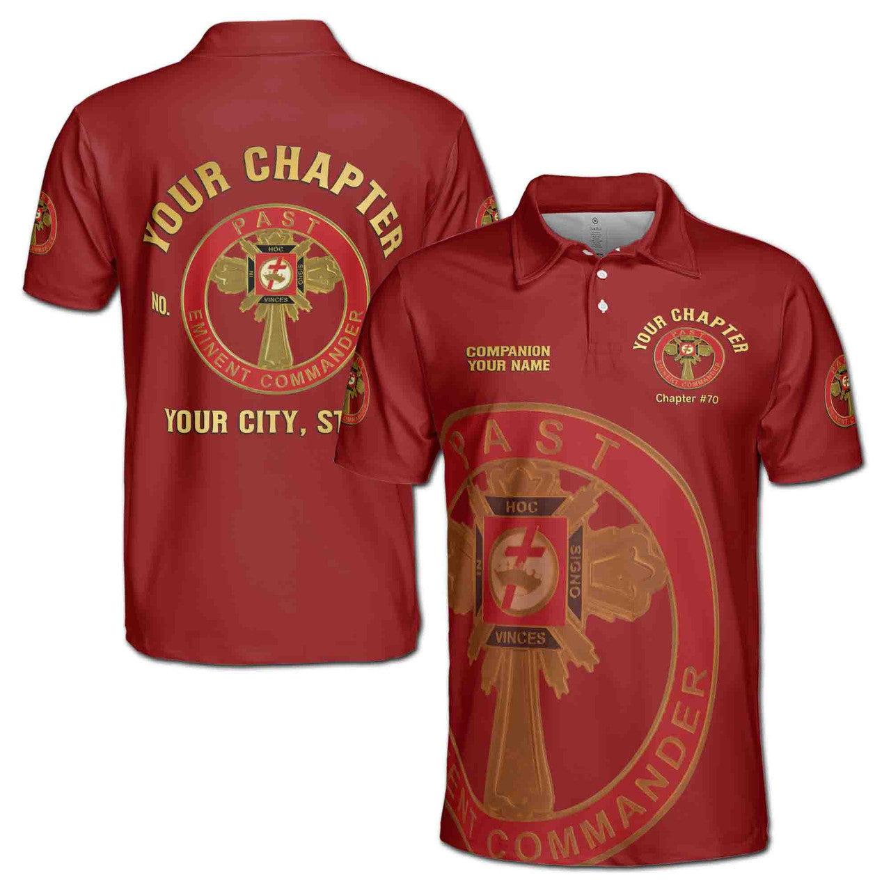 Customize Name Chapter Masonic Knights Templar Past Commander Men's Polo Shirt - FUKAMASONIC