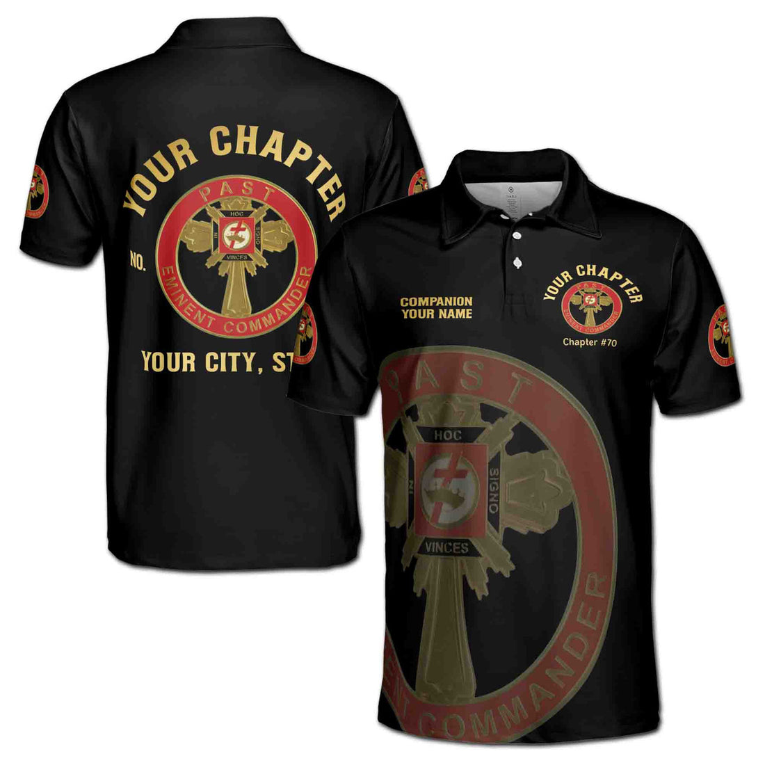 Customize Name Chapter Masonic Knights Templar Past Commander Men's Polo Shirt - FUKAMASONIC