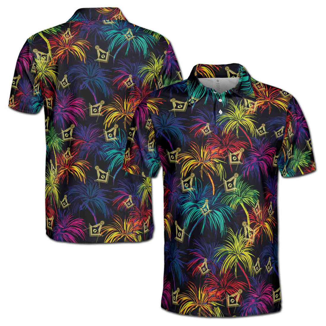 Master Mason Freemasonry Mansonic Neon Palm Tree Men's Polo Shirt S-5XL - FUKAMASONIC