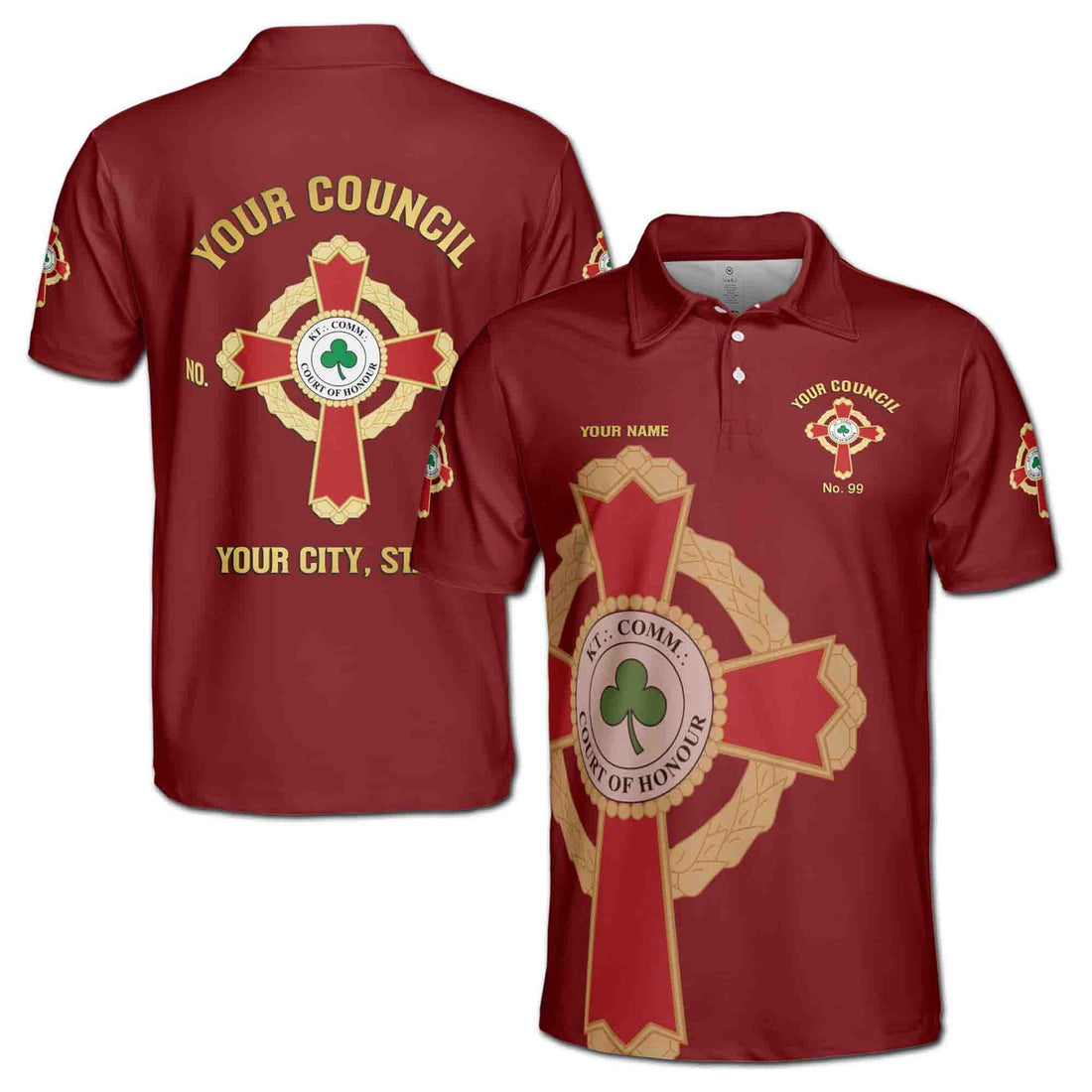 Customize Name Knights Templar Commander Court of Honor Men's Polo Shirt S-5XL - FUKAMASONIC