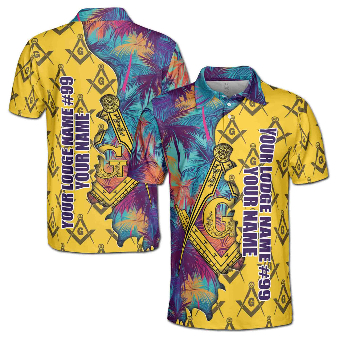 Custom Masonic Freemasonry Hawai Tropical Pattern Men's Polo Shirt S-5XL - FUKAMASONIC