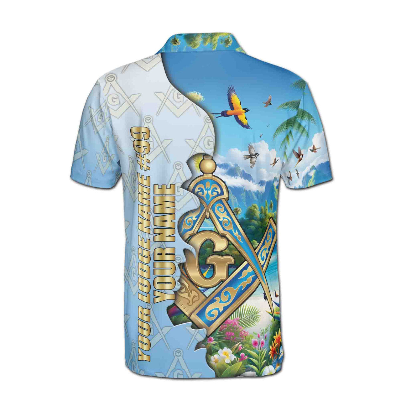 Custom Masonic Freemasonry Blue Tropical Nature Men's Polo Shirt S-5XL - FUKAMASONIC