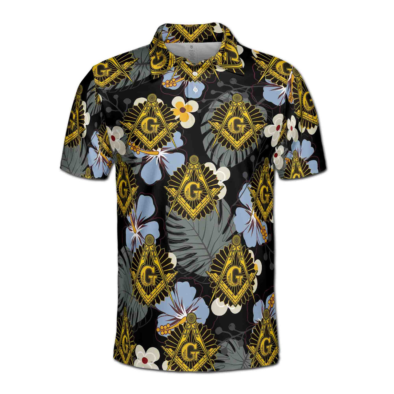 Customize Freemasonry Master Mason Black Tropical Floral Men's Polo Shirt S-5XL - FUKAMASONIC