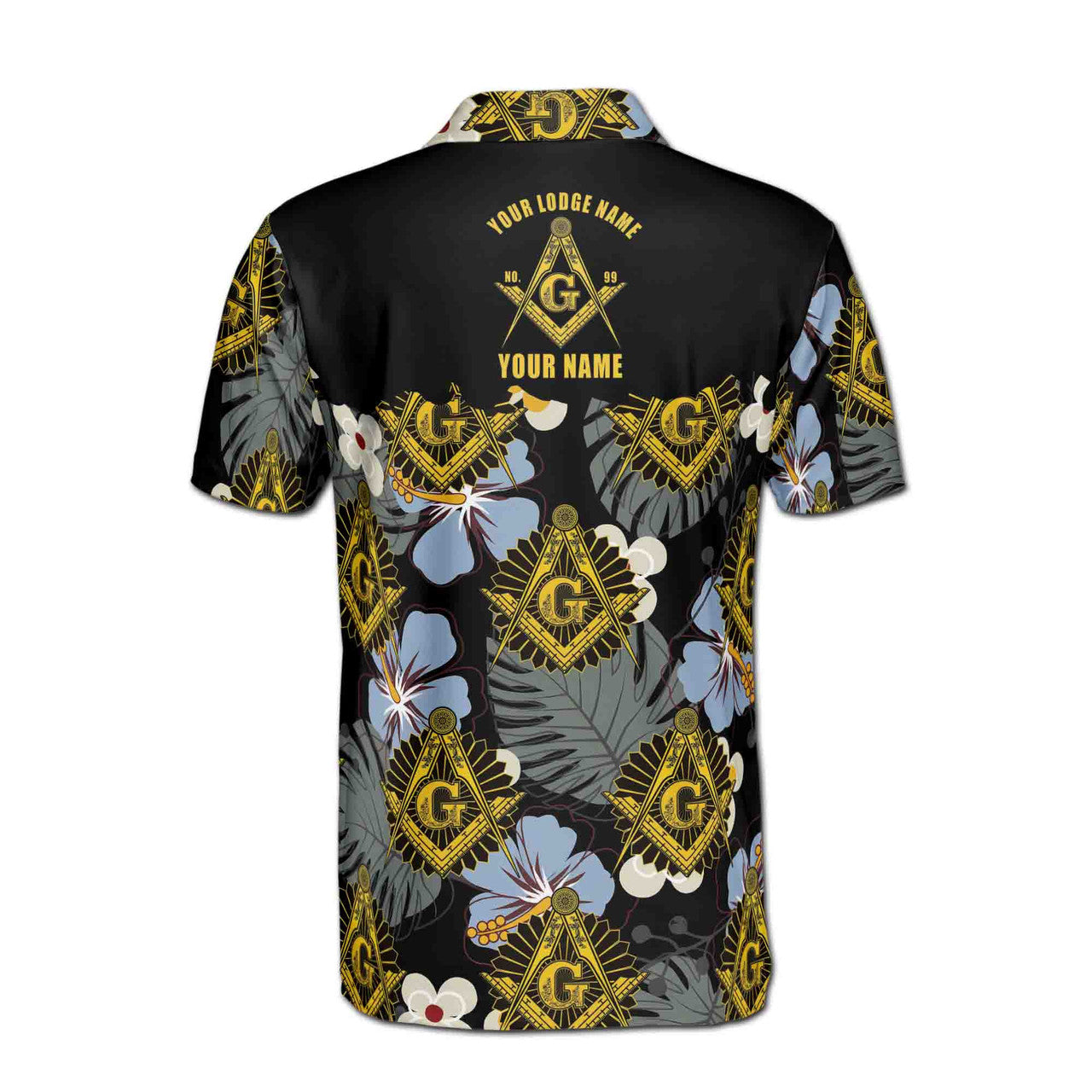 Customize Freemasonry Master Mason Black Tropical Floral Men's Polo Shirt S-5XL - FUKAMASONIC