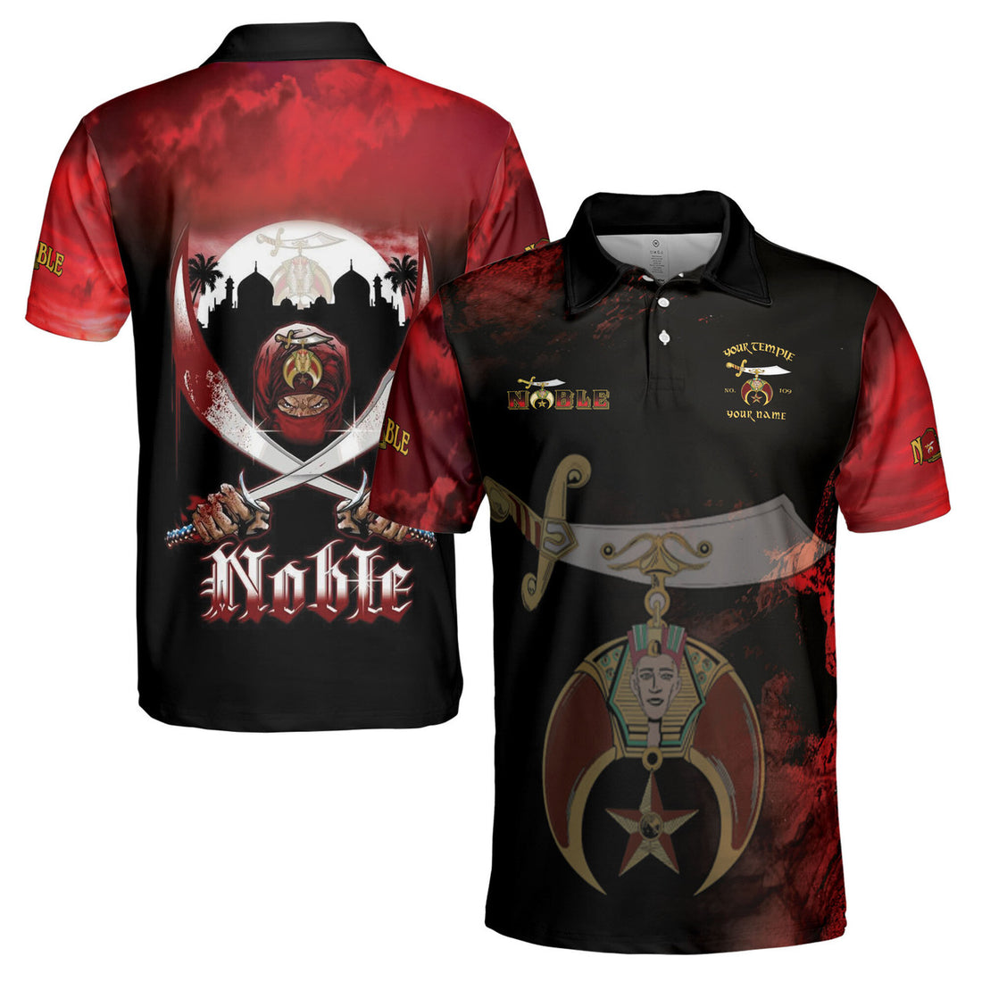 Customized Grunge Noble Shriners Dark Moon Men's Polo Shirt S-5XL - FUKAMASONIC