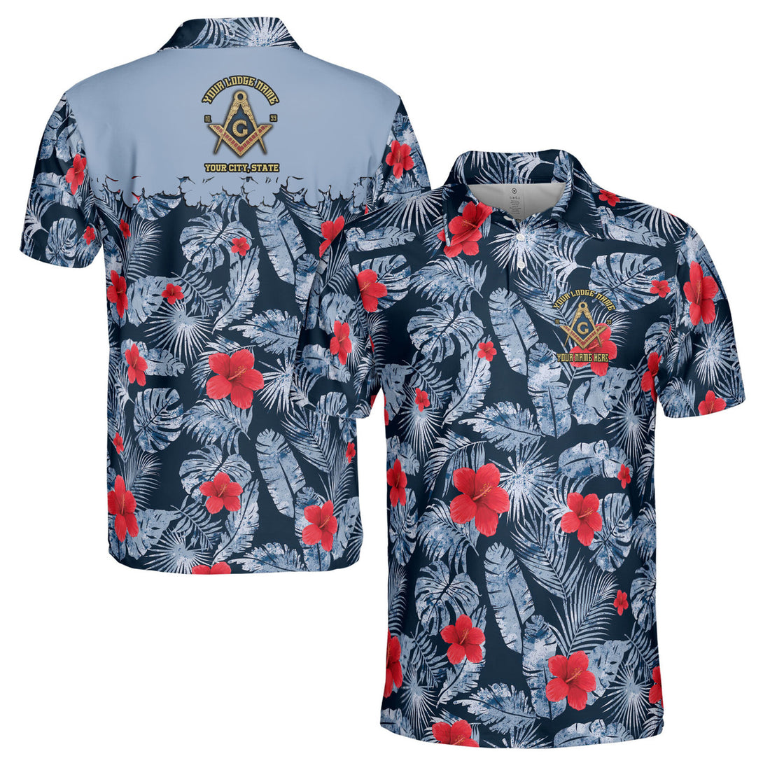 Personalized Masonic Freemasonry Ice Palm Leaf Patten Men's Polo Shirt S-5XL - FUKAMASONIC