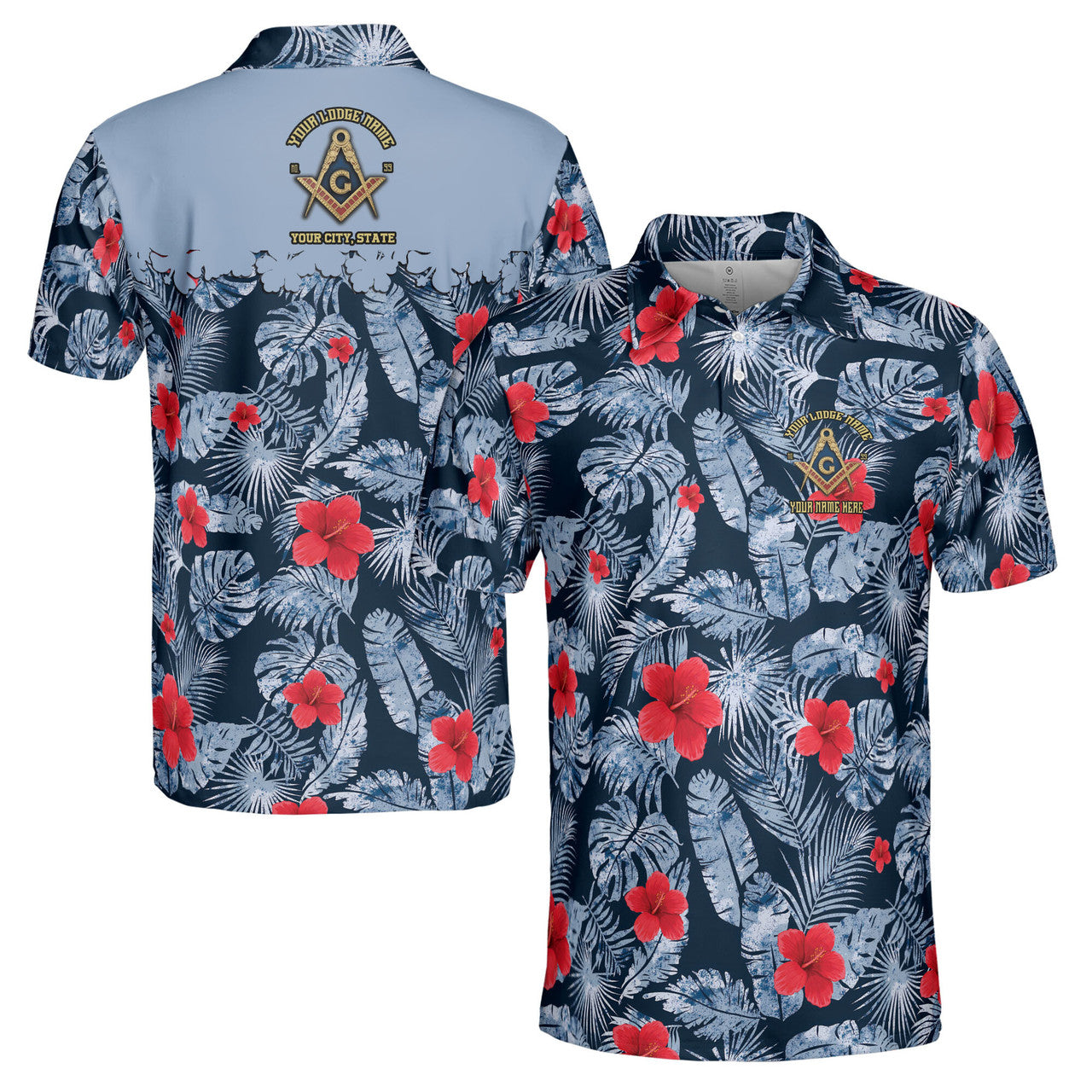Personalized Masonic Freemasonry Ice Palm Leaf Patten Men's Polo Shirt S-5XL - FUKAMASONIC
