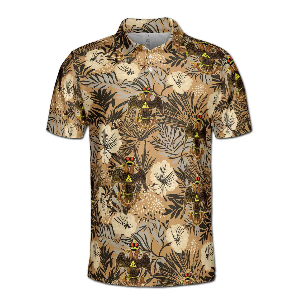 Customized Scottish Rite 33 Brown Tropical Floral Men's Polo Shirt S-5XL - FUKAMASONIC