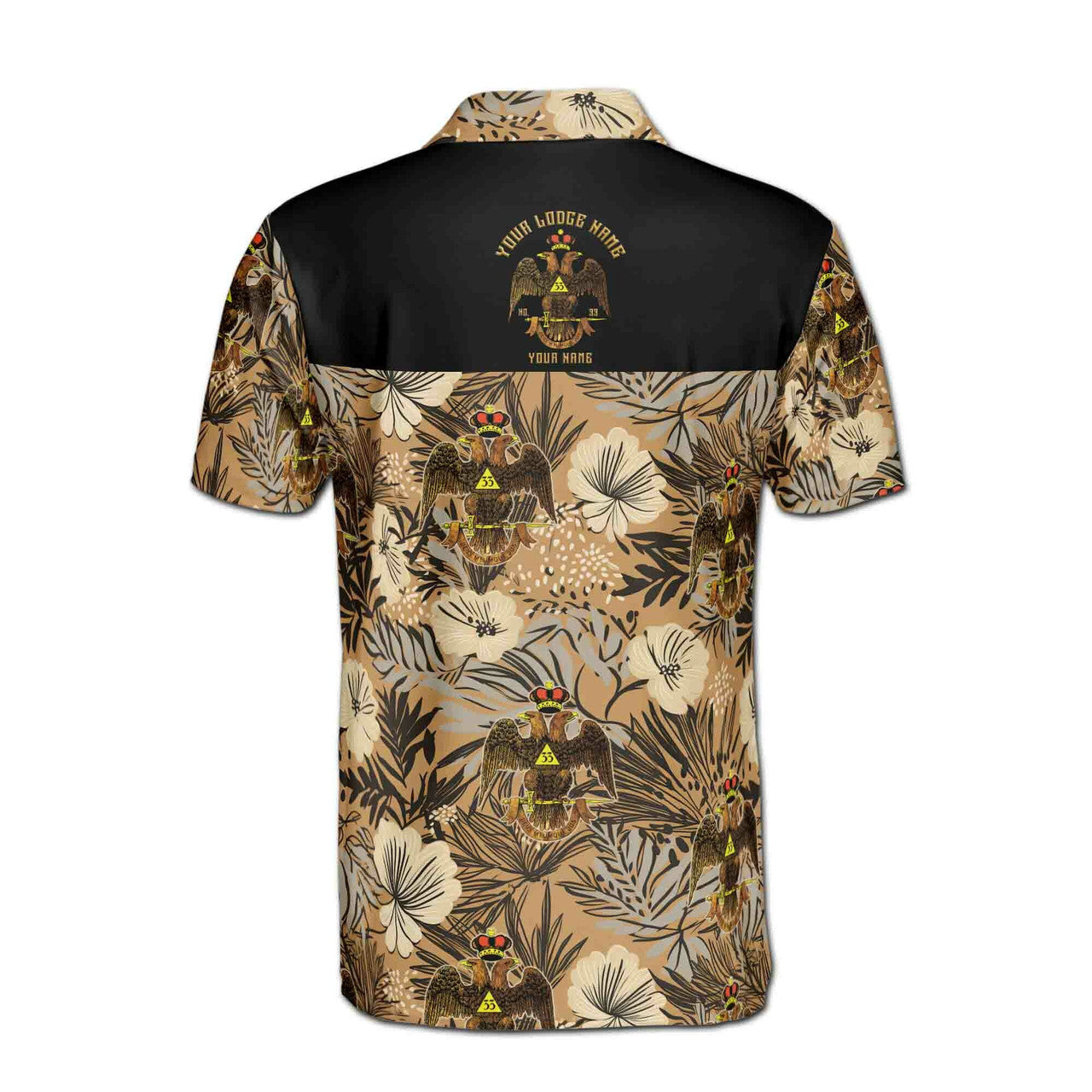 Customized Scottish Rite 33 Brown Tropical Floral Men's Polo Shirt S-5XL - FUKAMASONIC