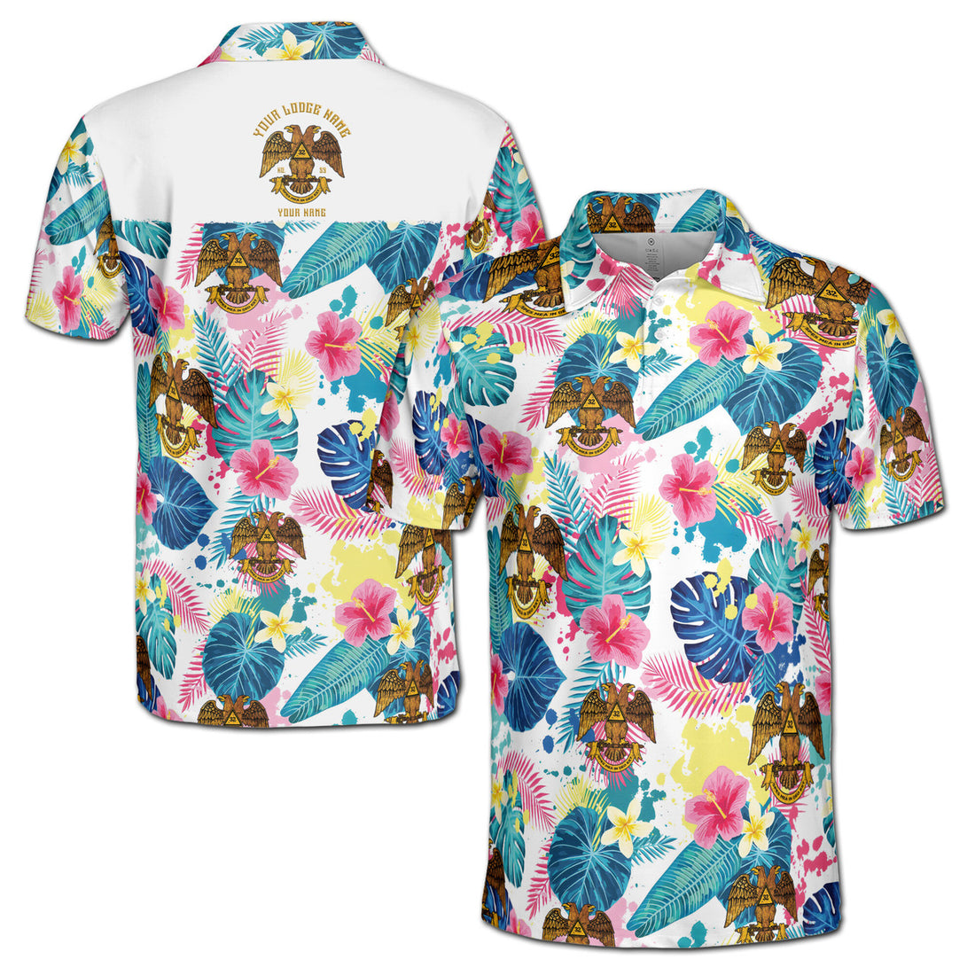 Customized Scottish Rite 32 Colorful Palm Leaf Men's Polo Shirt S-5XL - FUKAMASONIC