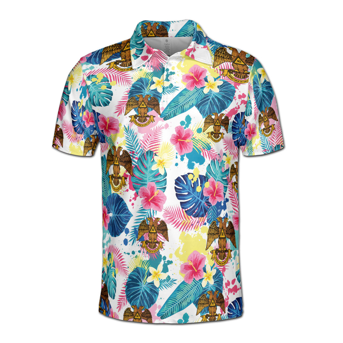 Customized Scottish Rite 32 Colorful Palm Leaf Men's Polo Shirt S-5XL - FUKAMASONIC