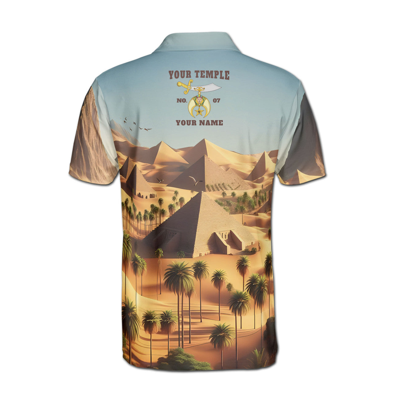 Customized Noble Shriners Masonry Pyramid On The Desert Men's Polo S-5XL - FUKAMASONIC