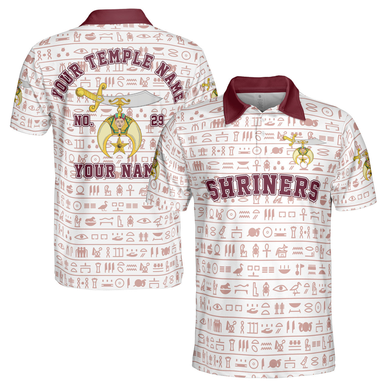 Customized Noble Polo Shriners Egyptian Patterns Men's Polo S-5XL - FUKAMASONIC