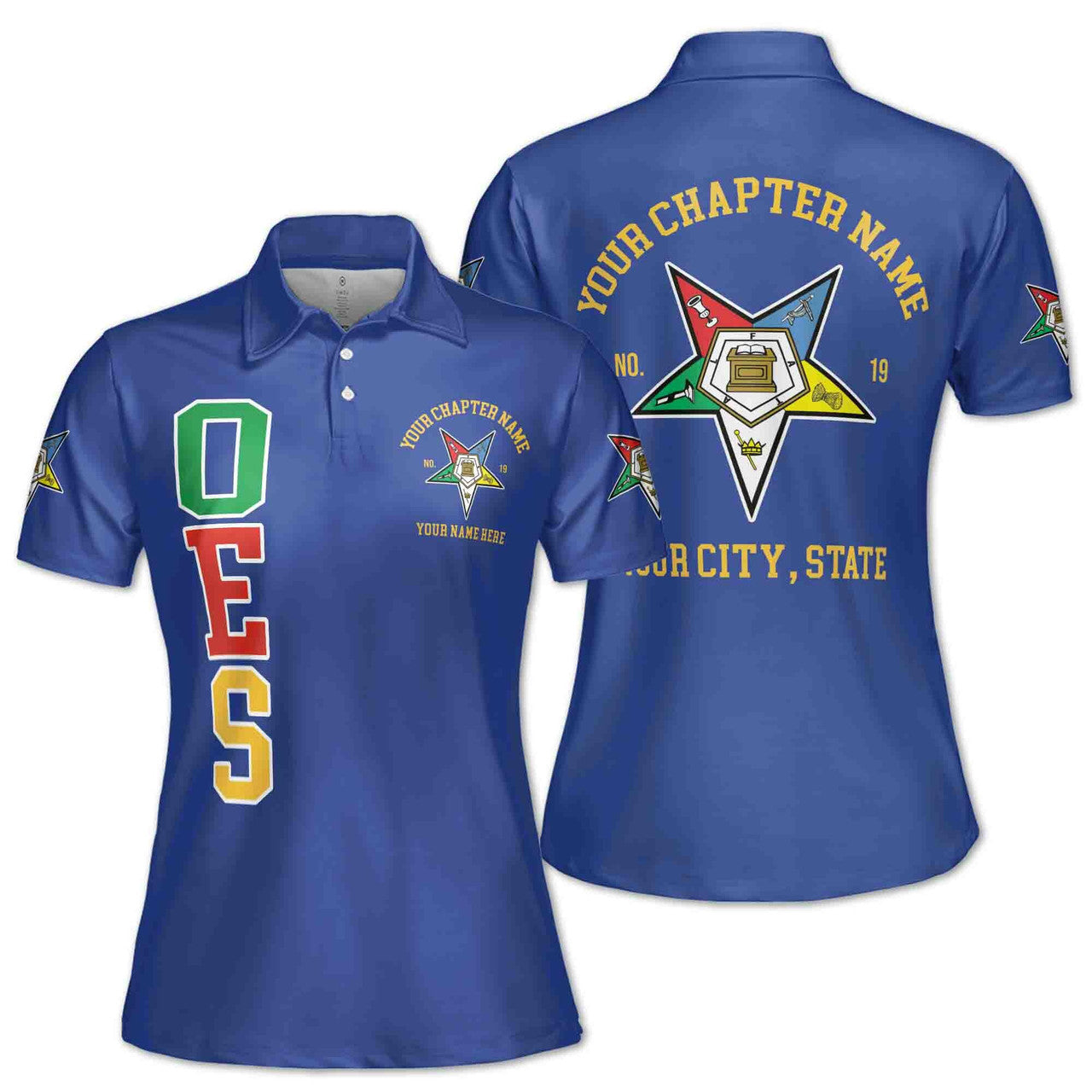 Customize Order of the Eastern Star OES Pentagon Down AF&AM Women's Polo Shirt S-5XL - FUKAMASONIC