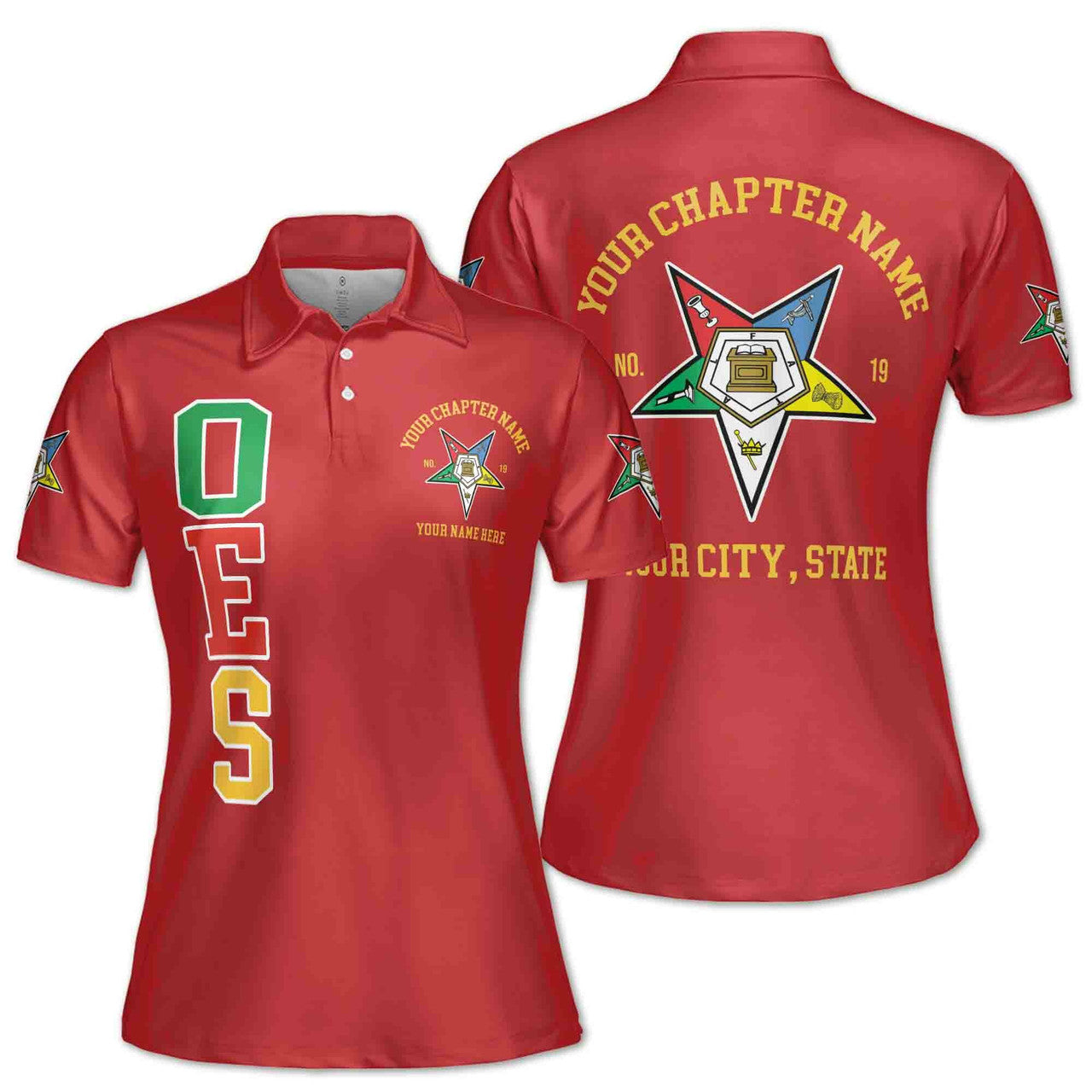 Customize Order of the Eastern Star OES Pentagon Down AF&AM Women's Polo Shirt S-5XL - FUKAMASONIC
