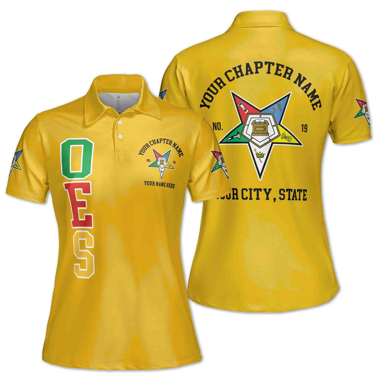 Customize Order of the Eastern Star OES Pentagon Down AF&AM Women's Polo Shirt S-5XL - FUKAMASONIC