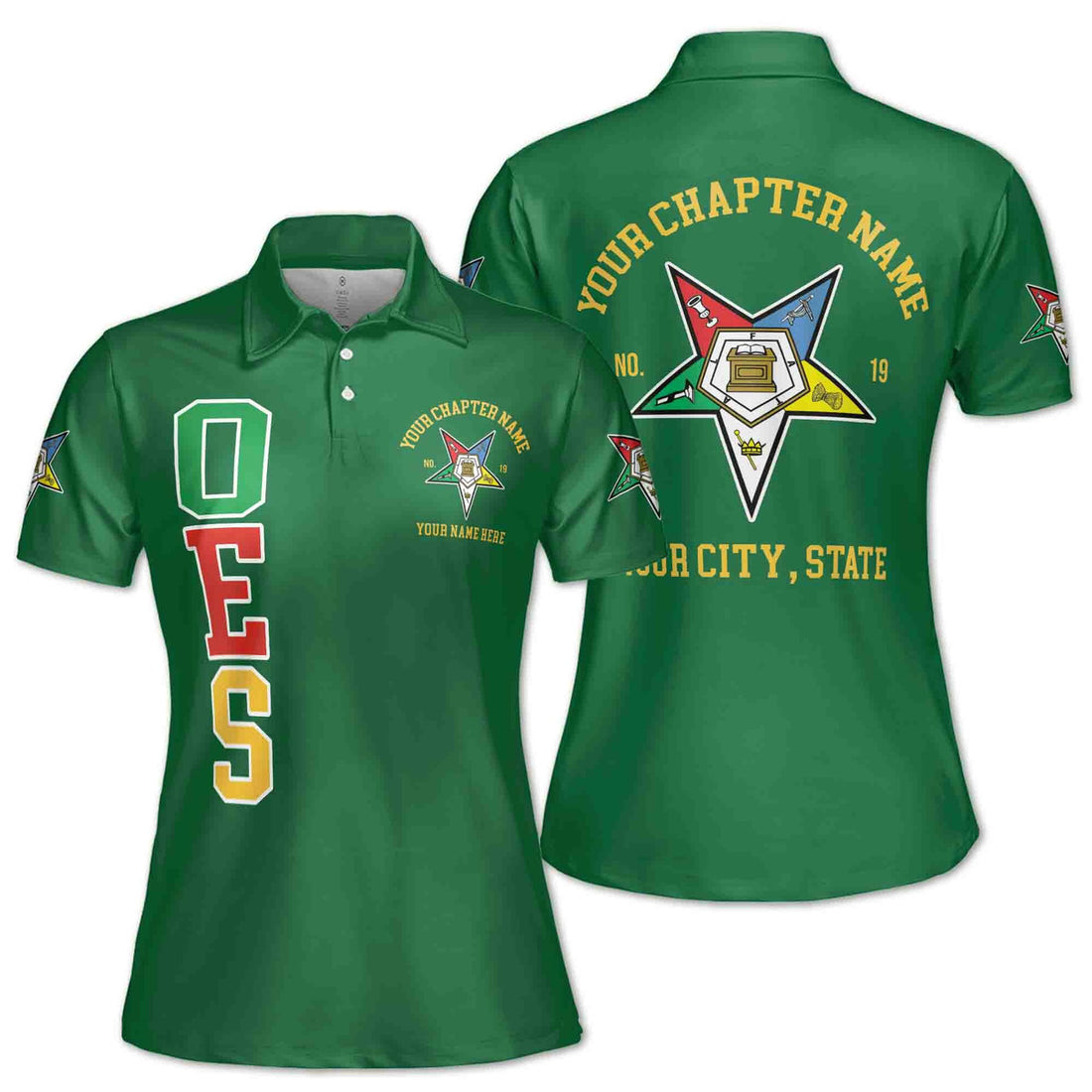 Customize Order of the Eastern Star OES Pentagon Down AF&AM Women's Polo Shirt S-5XL - FUKAMASONIC