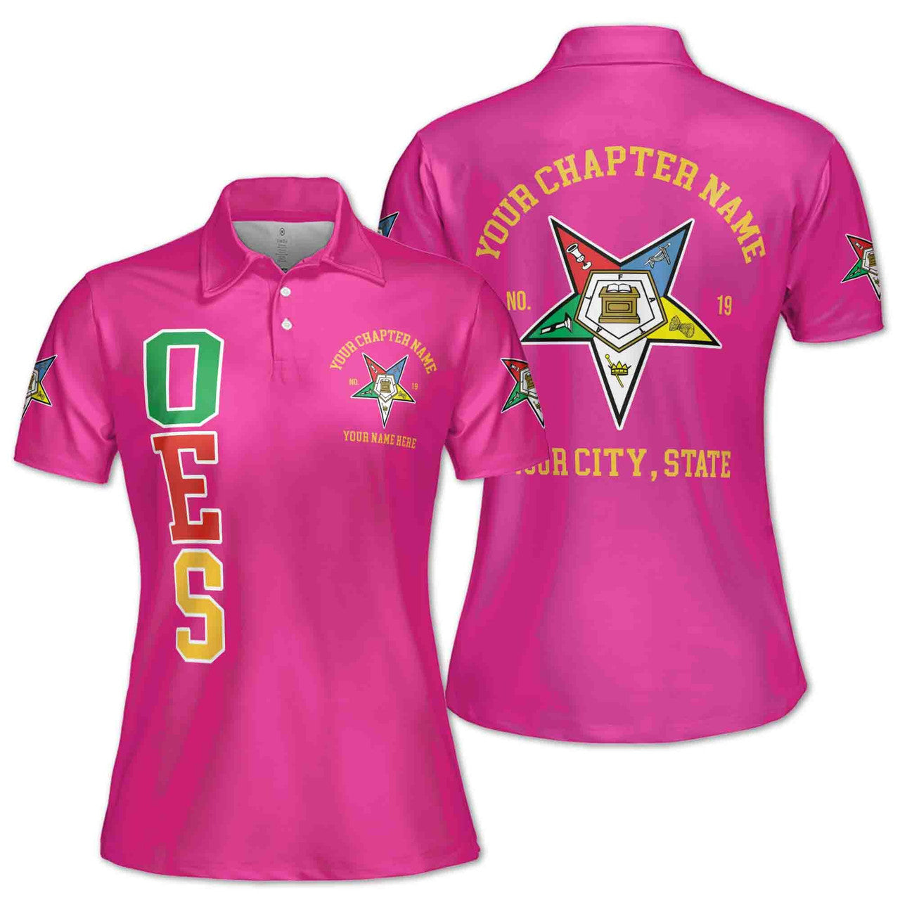 Customize Order of the Eastern Star OES Pentagon Down AF&AM Women's Polo Shirt S-5XL - FUKAMASONIC