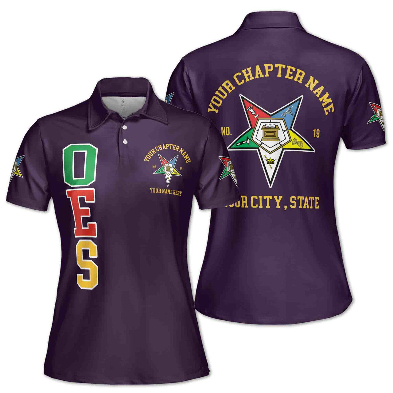 Customize Order of the Eastern Star OES Pentagon Down AF&AM Women's Polo Shirt S-5XL - FUKAMASONIC